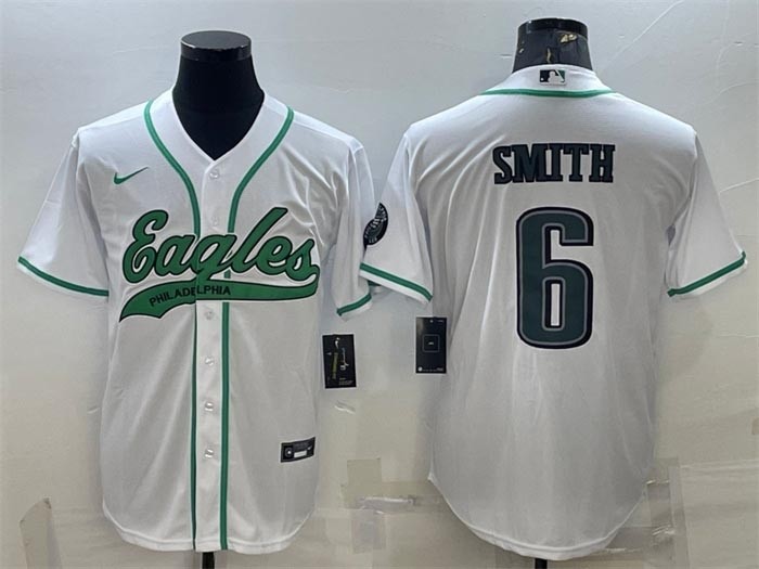 Men's Philadelphia Eagles #6 DeVonta Smith White With Patch Cool Base Stitched Baseball Jersey