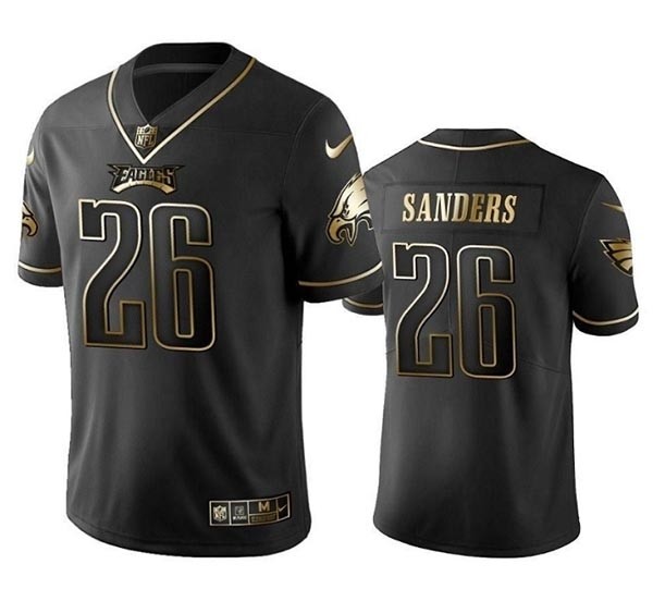 Men's Philadelphia Eagles #26 Miles Sanders Black Golden Edition Stitched Football Jersey