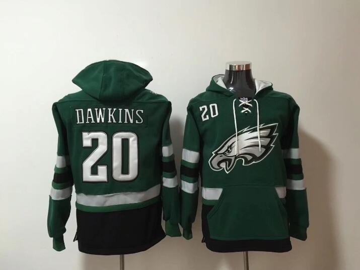 NFL Philadelphia Eagles #20 Brian Dawkins Green All Stitched Hooded Sweatshirt