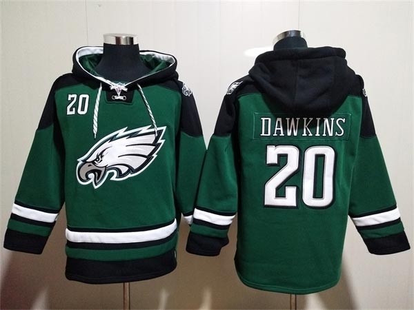 Men's Philadelphia Eagles #20 Brian Dawkins Green Lace-Up Pullover Hoodie