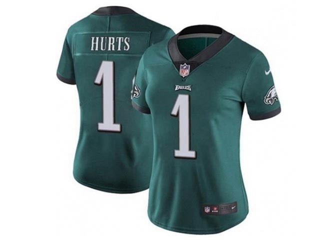 Women's Philadelphia Eagles #1 Jalen Hurts Green Vapor Limited Jersey