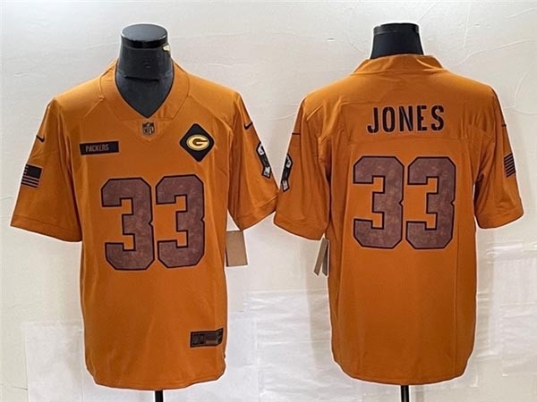 Men's Green Bay Packers #33 Aaron Jones 2023 Brown Salute To Service Limited Jersey