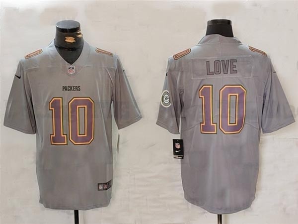 Men's Green Bay Packers #10 Jordan Love Gray Atmosphere Fashion Limited Jersey