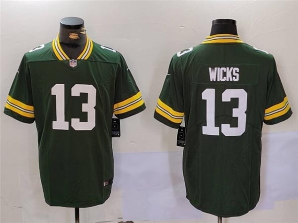 Men's Green Bay Packers #13 Dontayvion Wicks Green Vapor Limited Jersey