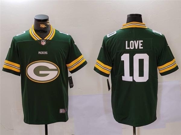 Men's Green Bay Packers #10 Jordan Love Green Team Big Logo Vapor Limited Jersey