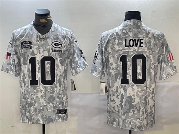 Men's Green Bay Packers #10 Jordan Love Arctic Camo 2024 Salute To Service Limited Jersey