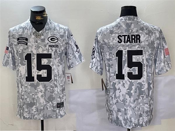 Men's Green Bay Packers #15 Bart Starr Arctic Camo 2024 Salute To Service Limited Jersey