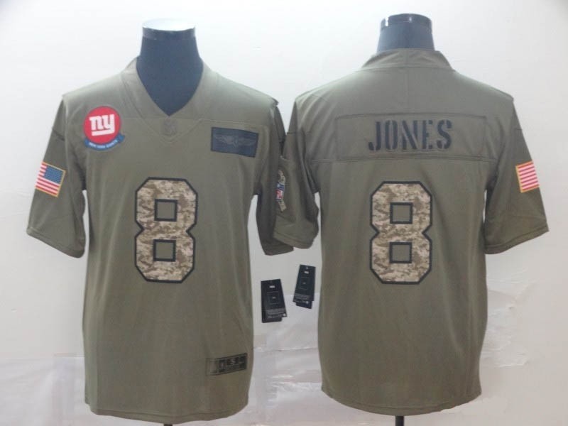 NFL Giants #8 Daniel Jones Olive Camo 2019 Salute To Service Jersey