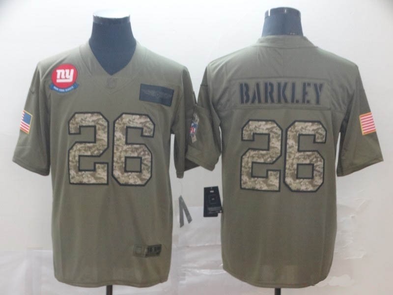 NFL Giants #26 Saquon Barkley Olive Camo 2019 Salute To Service Jersey