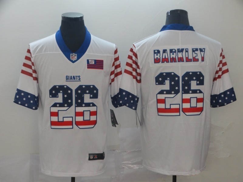 NFL Giants #26 Saquon Barkley White Salute To Service USA Flag Fashion Limited Jersey