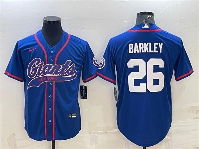 Men's New York Giants #26 Saquon Barkley Royal With Patch Cool Base Stitched Baseball Jersey