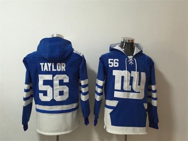 Men's New York Giants #56 Lawrence Taylor Blue White Lace-Up Pullover Hoodie