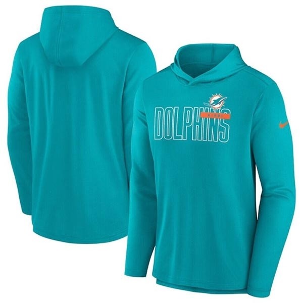 Men's Miami Dolphins Aqua Lightweight Performance Hooded Long Sleeve T-Shirt