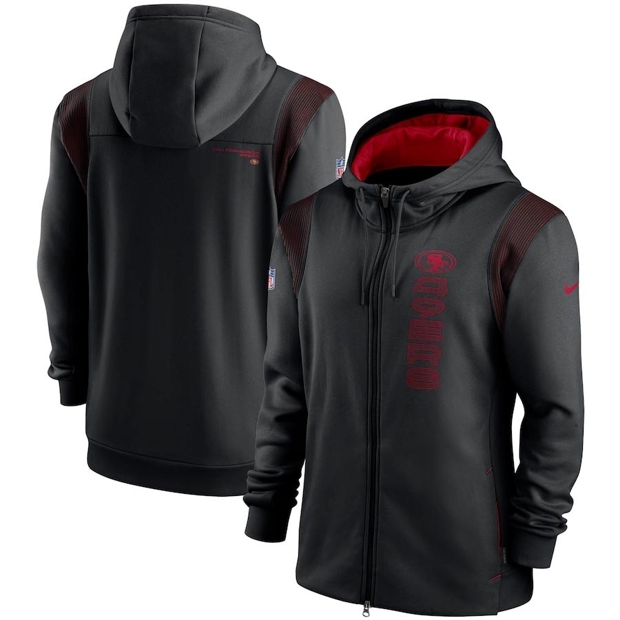 Men's San Francisco 49ers 2021 Black Sideline Team Performance Full-Zip Hoodie