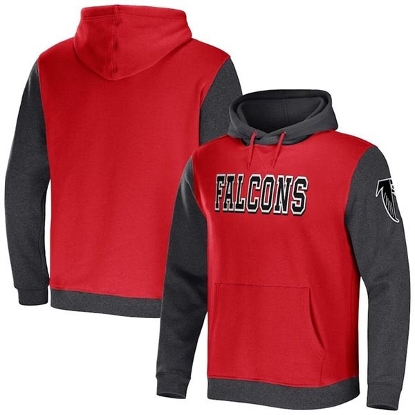 Men's Atlanta Falcons X Darius Rucker Collection Red Charcoal Colorblock Pullover Hoodie