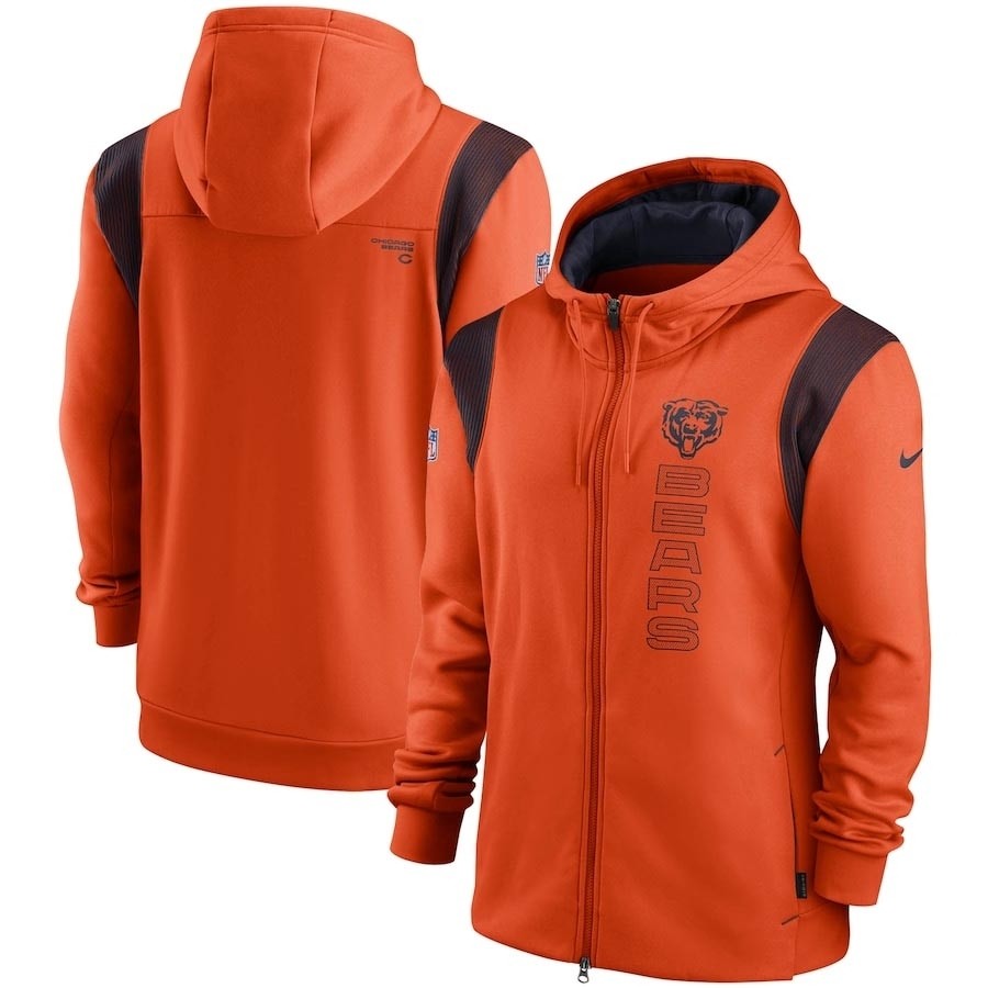 Men's Chicago Bears 2021 Orange Sideline Team Performance Full-Zip Hoodie