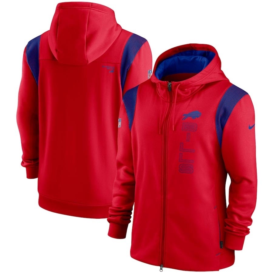 Men's Buffalo Bills 2021 Red Sideline Team Performance Full-Zip Hoodie