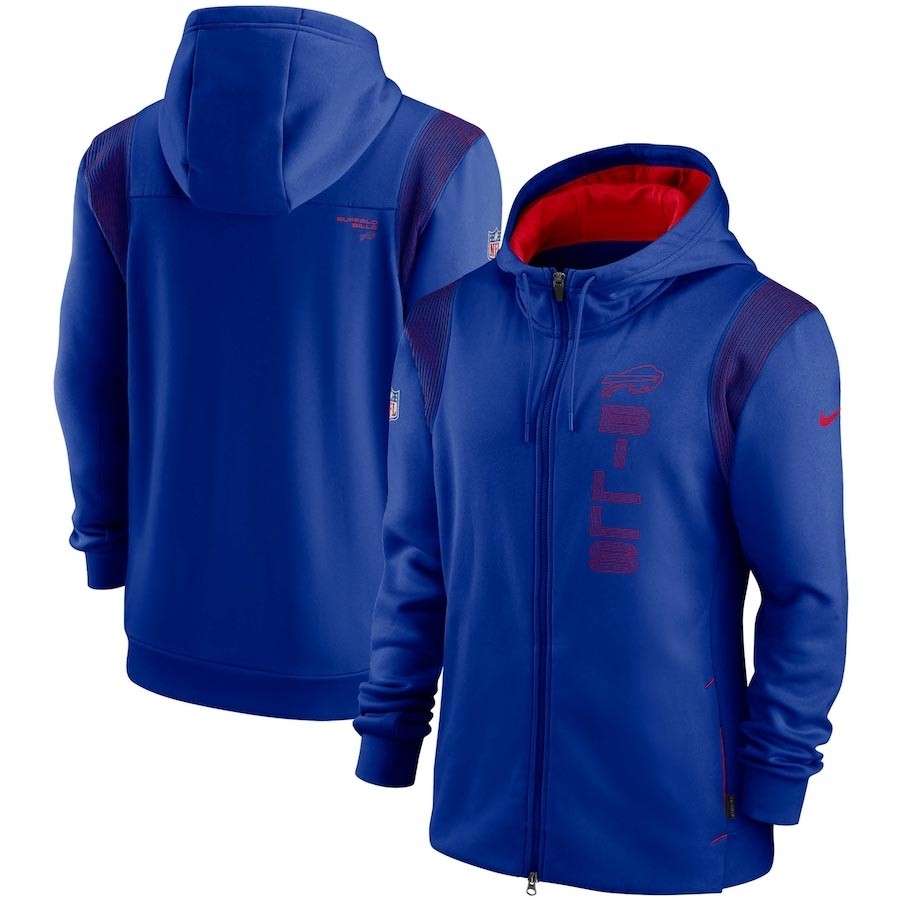 Men's Buffalo Bills 2021 Royal Sideline Team Performance Full-Zip Hoodie