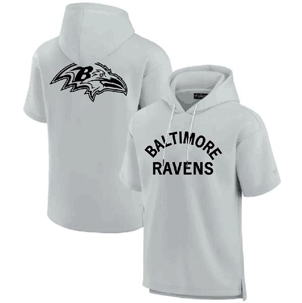 Men's Baltimore Ravens Gray Super Soft Fleece Short Sleeve Hoodie