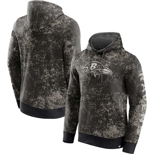 Men's Baltimore Ravens Black Gray Blackout Tonal Pullover Hoodie