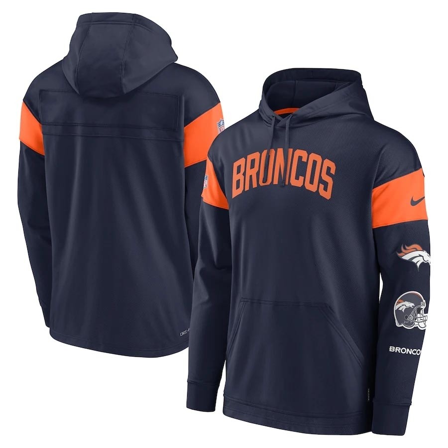 Men's Denver Broncos Navy Nike Sideline Athletic Arch Performance Pullover Hoodie