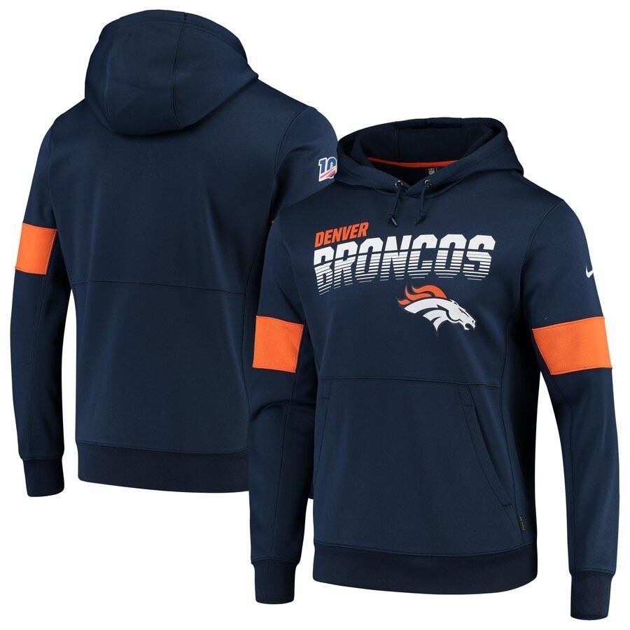 Men's Denver Broncos Navy Nike Sideline Team Logo Performance Pullover Hoodie