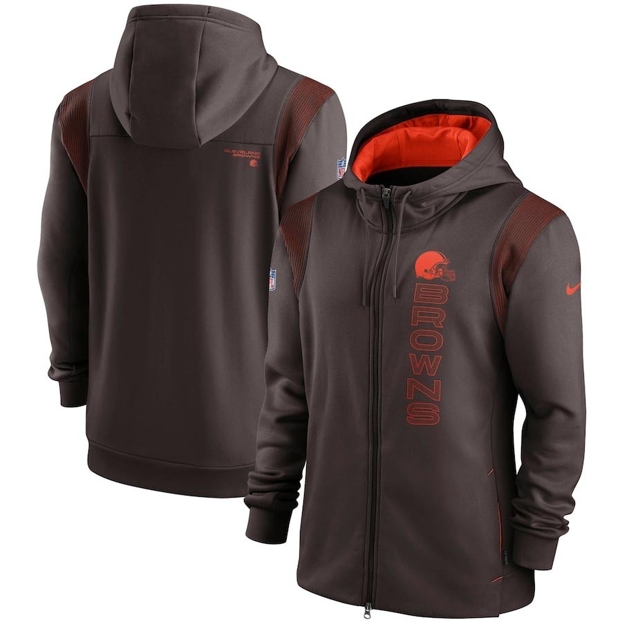 Men's Cleveland Browns 2021 Brown Sideline Team Performance Full-Zip Hoodie