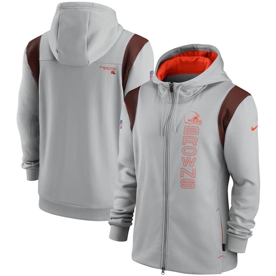 Men's Cleveland Browns 2021 Grey Sideline Team Performance Full-Zip Hoodie