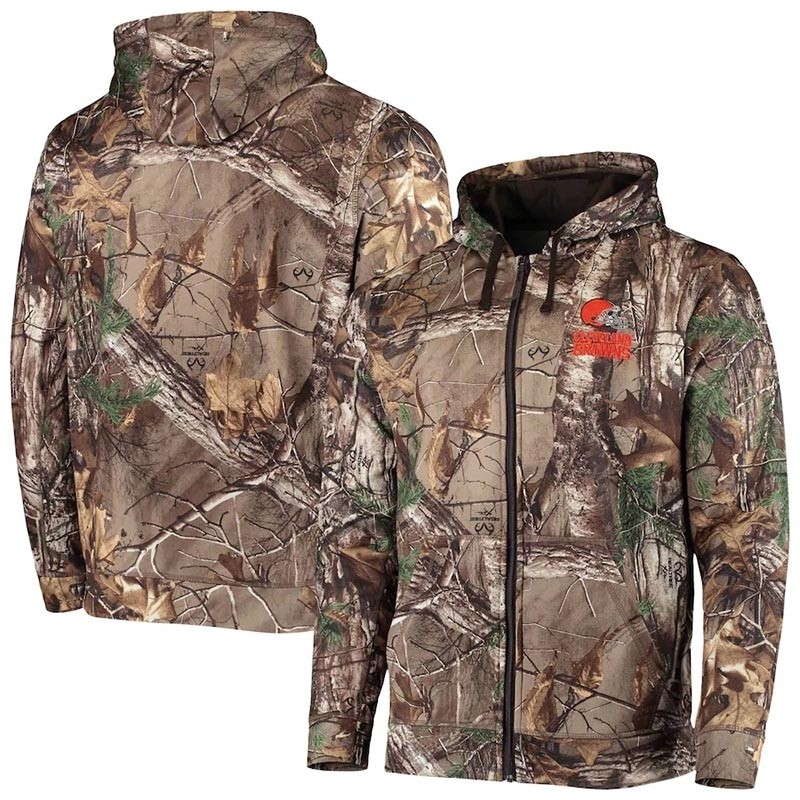 Men's Cleveland Browns Realtree Camo Trophy Tech Fleece Full-Zip Hoodie