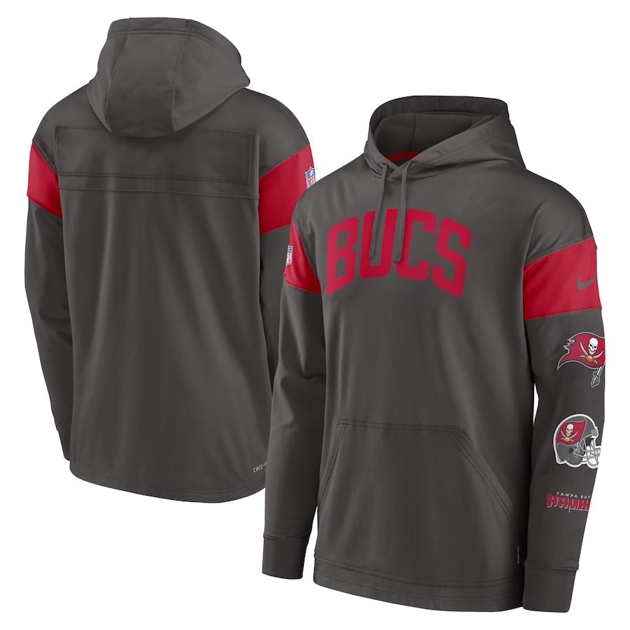 Men's Tampa Bay Buccaneers Pewter Nike Sideline Athletic Arch Performance Pullover Hoodie