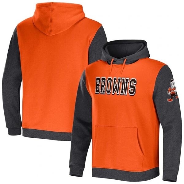 Men's Cleveland Browns X Darius Rucker Collection Orange Heather Charcoal Colorblock Pullover Hoodie