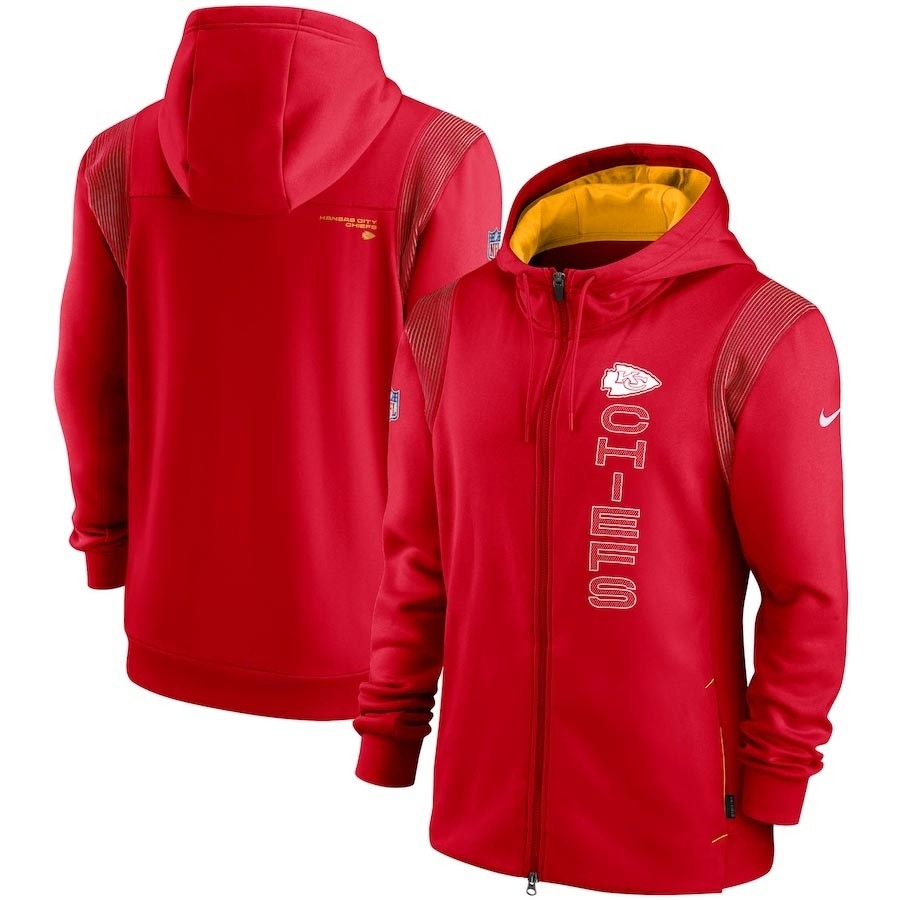 Men's Kansas City Chiefs 2021 Red Sideline Team Performance Full-Zip Hoodie