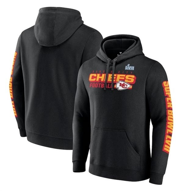 Men's Kansas City Chiefs Black Super Bowl LVII Star Trail Pullover Hoodie