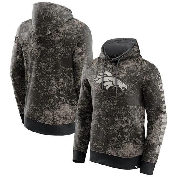 Men's Denver Broncos Black Gray Blackout Tonal Pullover Hoodie