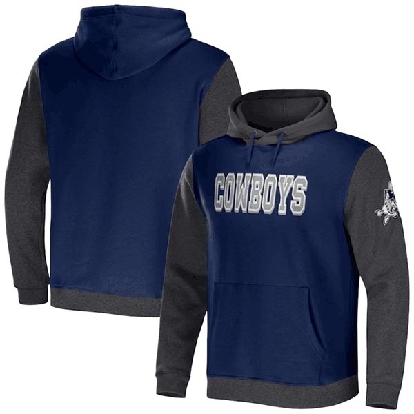 Men's Dallas Cowboys X Darius Rucker Collection Navy Charcoal Colorblock Pullover Hoodie