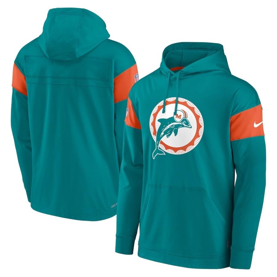 Men's Miami Dolphins Aqua Nike Sideline Arch Performance Pullover Hoodie