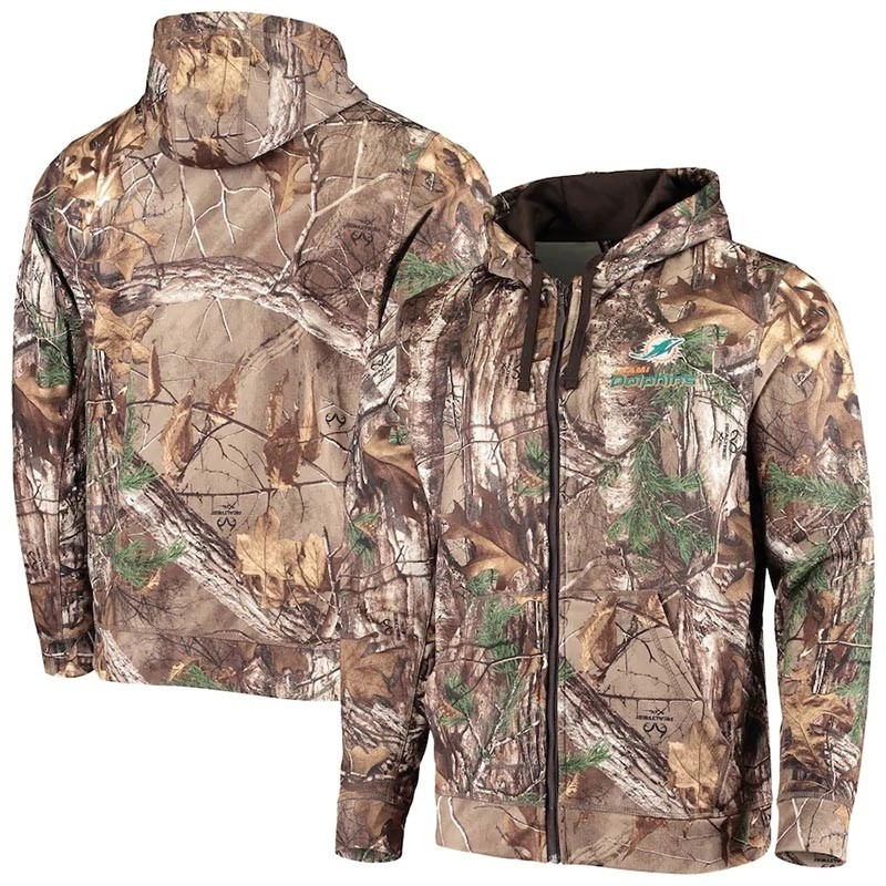 Men's Miami Dolphins Realtree Camo Trophy Tech Fleece Full-Zip Hoodie