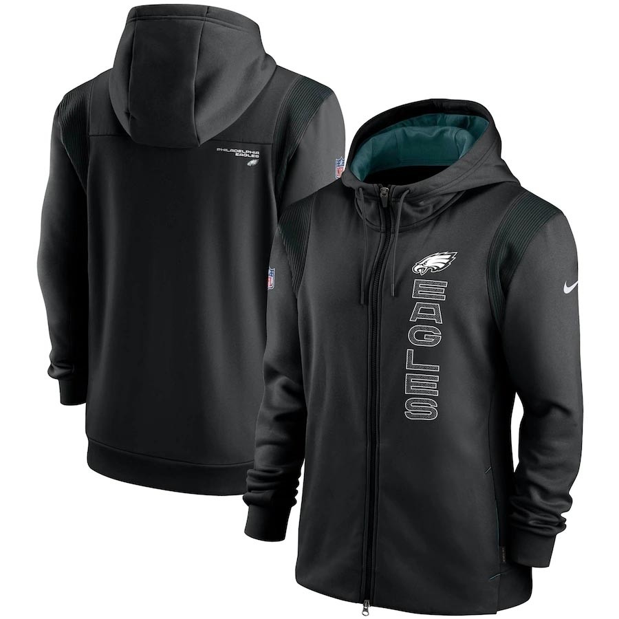 Men's Philadelphia Eagles 2021 Black Sideline Team Performance Full-Zip Hoodie