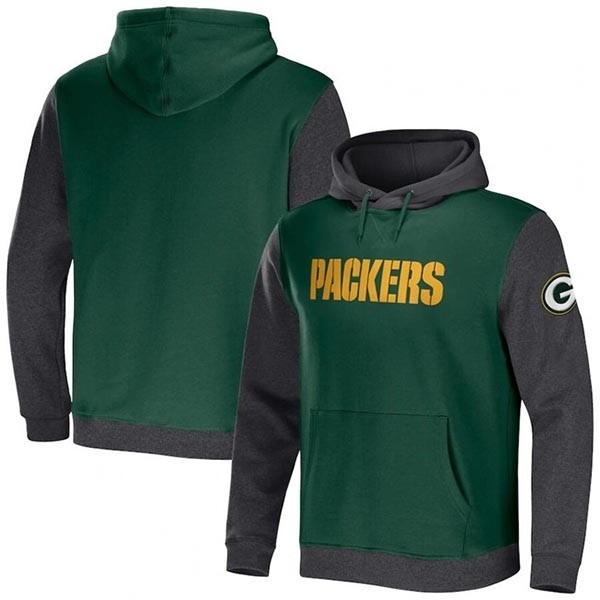 Men's Green Bay Packers X Darius Rucker Collection Green Heather Charcoal Colorblock Pullover Hoodie