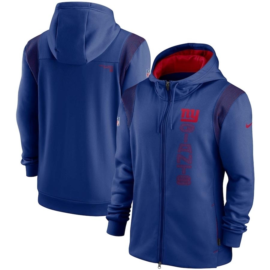 Men's New York Giants 2021 Blue Sideline Team Performance Full-Zip Hoodie