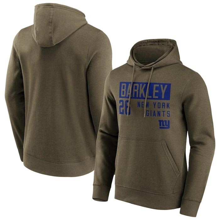 Men's New York Giants #26 Saquon Barkley Fashion Name & Number Olive Hoodie