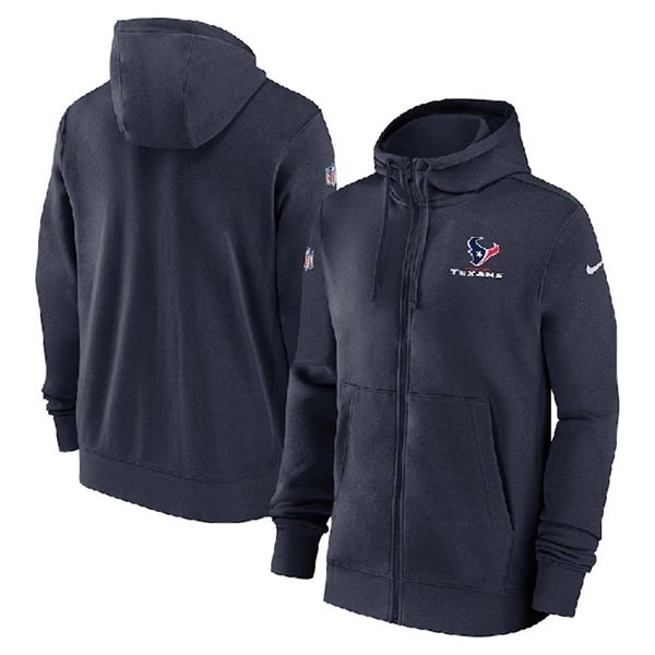 Men's Houston Texans Navy Sideline Club Performance Full-Zip Hoodie