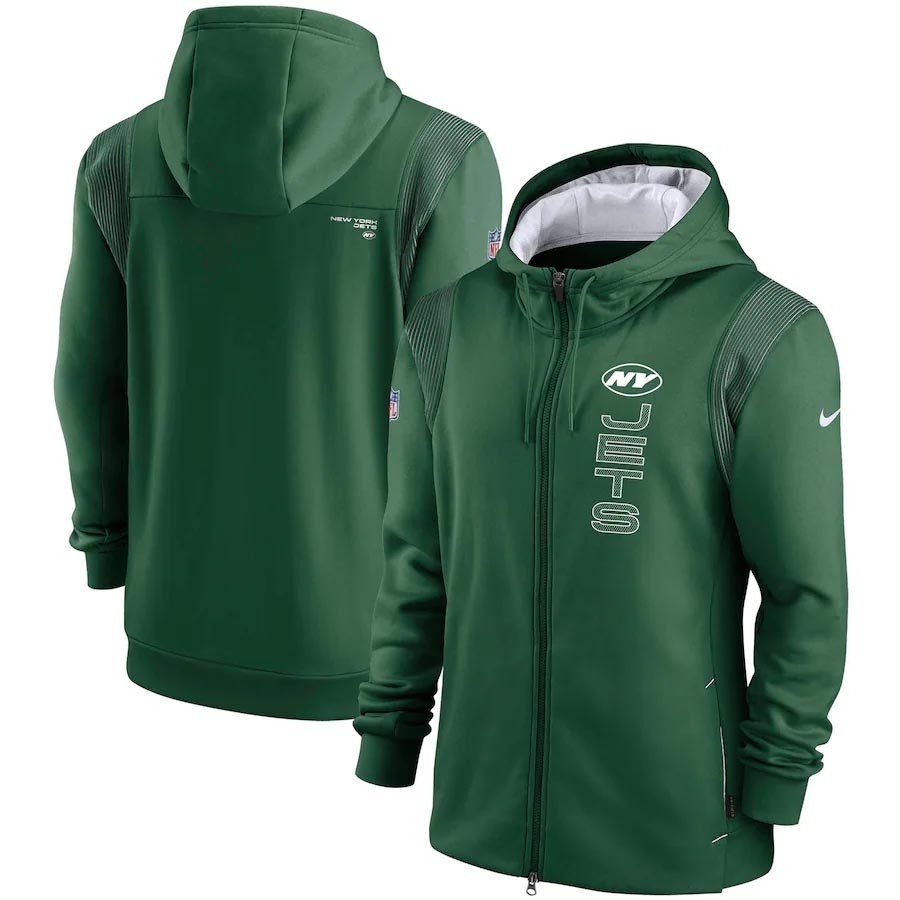 Men's New York Jets 2021 Green Sideline Team Performance Full-Zip Hoodie