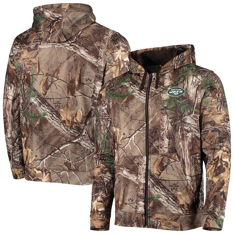 Men's New York Jets Realtree Camo Trophy Tech Fleece Full-Zip Hoodie