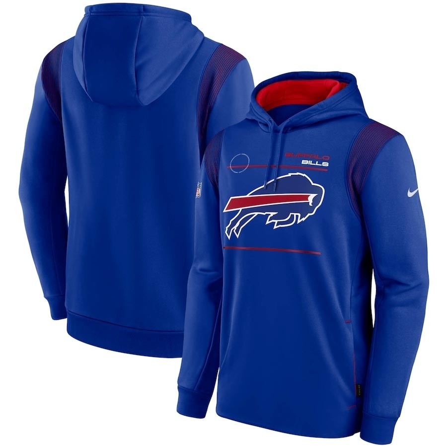 Men's Buffalo Bills 2021 Royal Sideline Logo Performance Pullover Hoodie