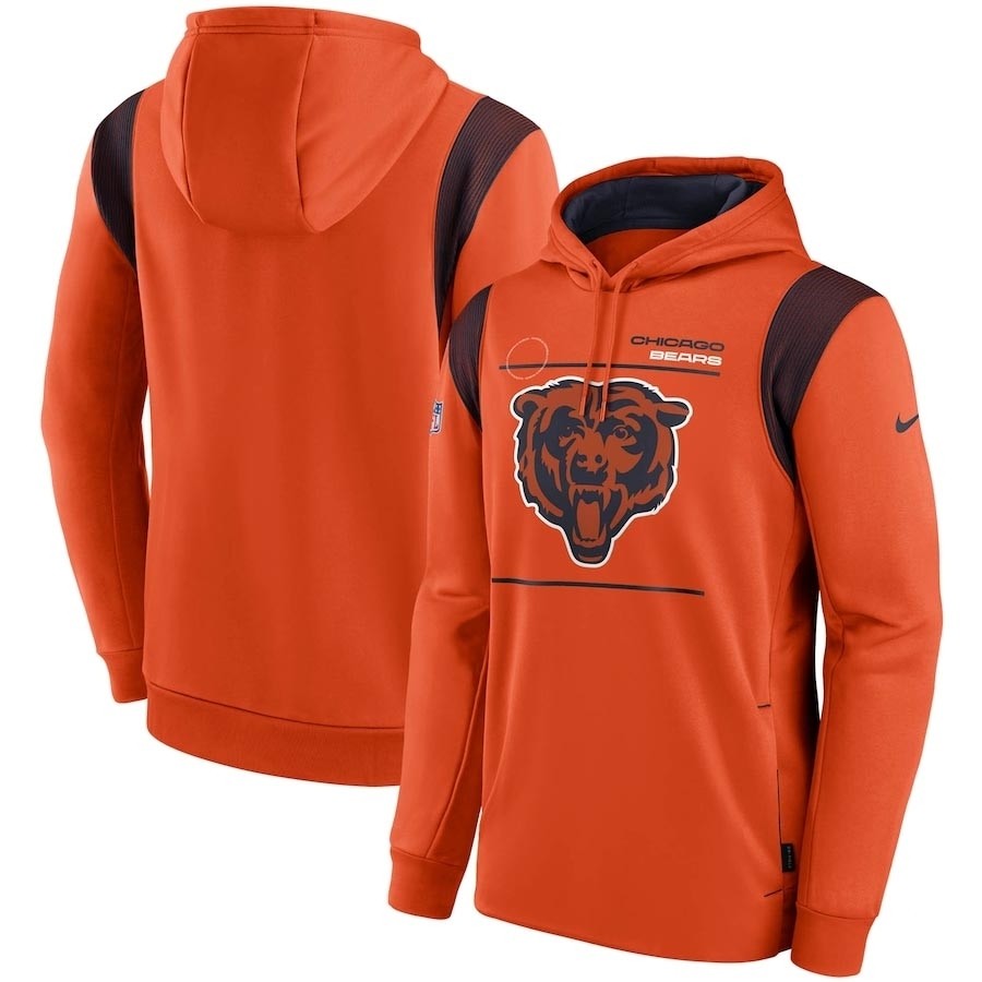 Men's Chicago Bears 2021 Orange Sideline Logo Performance Pullover Hoodie