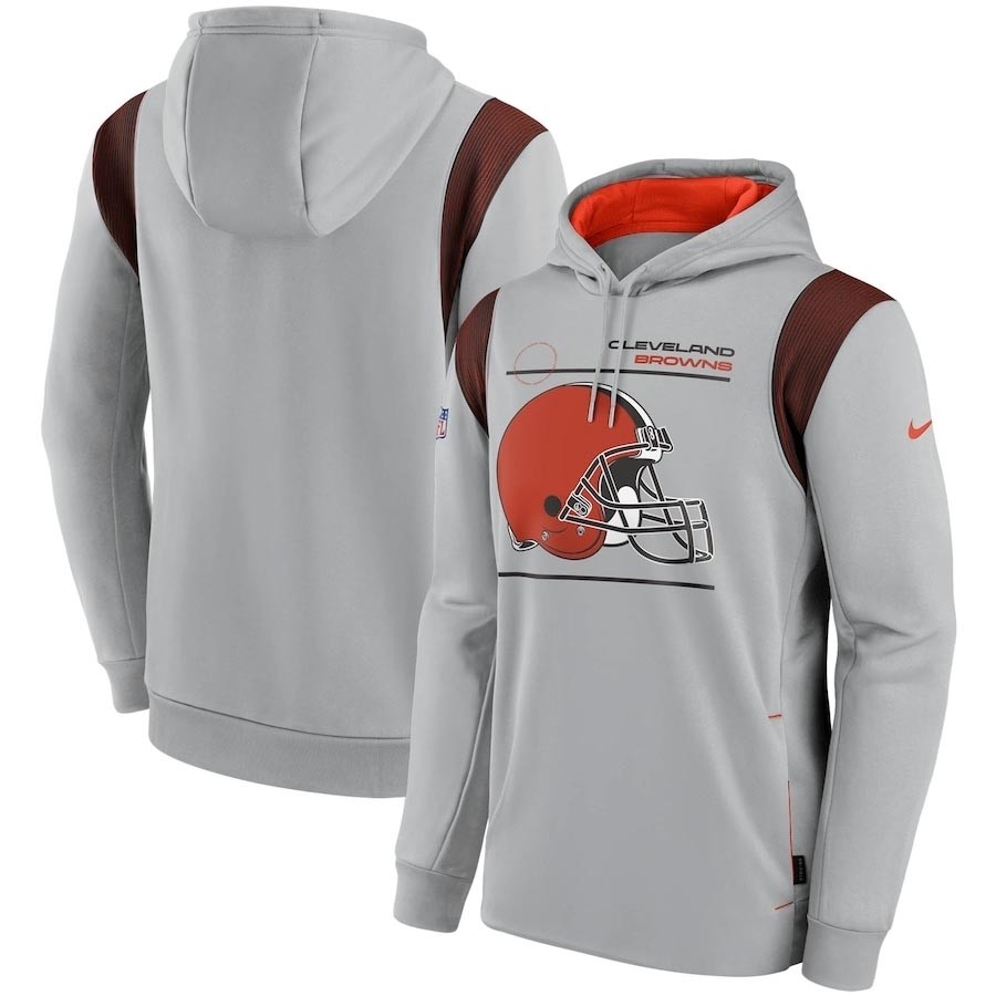 Men's Cleveland Browns 2021 Grey Sideline Logo Performance Pullover Hoodie