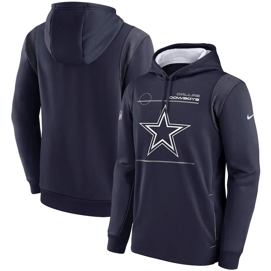 Men's Dallas Cowboys 2021 Navy Sideline Logo Performance Pullover Hoodie