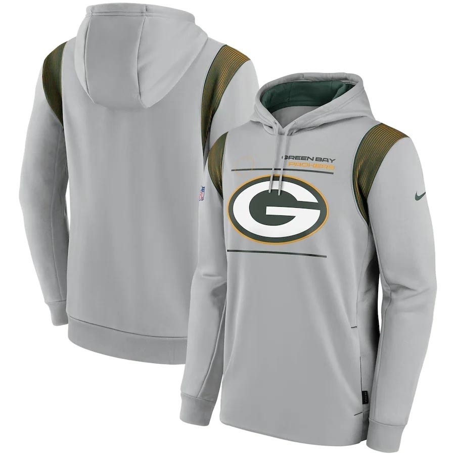 Men's Green Bay Packers 2021 Grey Sideline Logo Performance Pullover Hoodie