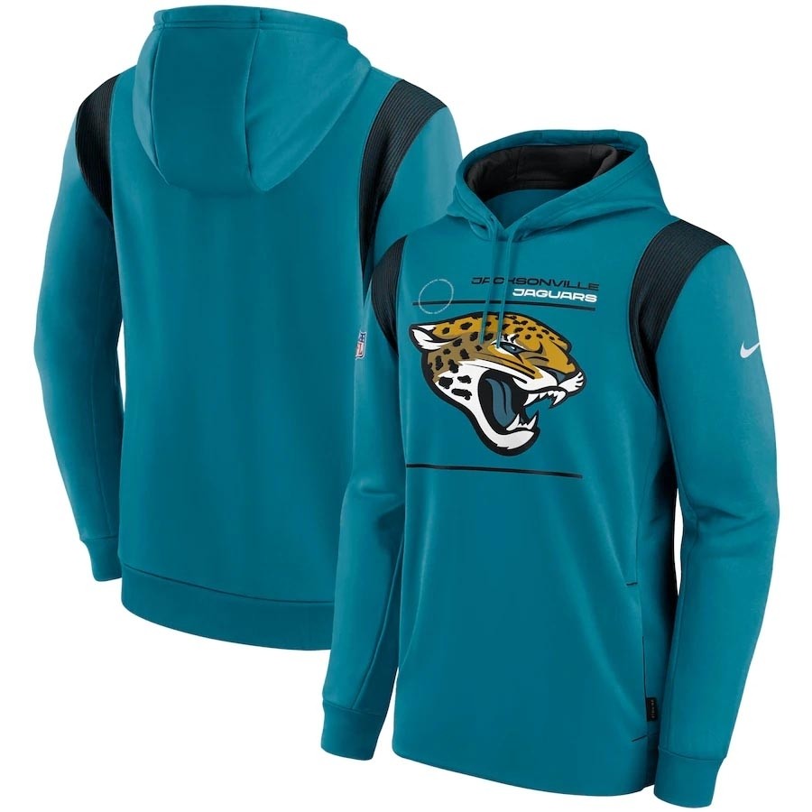 Men's Jacksonville Jaguars 2021 Teal Sideline Logo Performance Pullover Hoodie